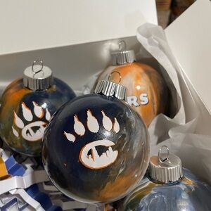 Chicago Bear’s Paw Print Holiday Ornaments - Blue and Orange